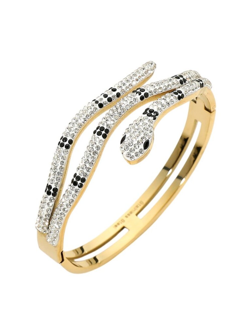 Tigerstars Gold Rhinestone Pave Wrap Snake Hinged Bangle Bracelet